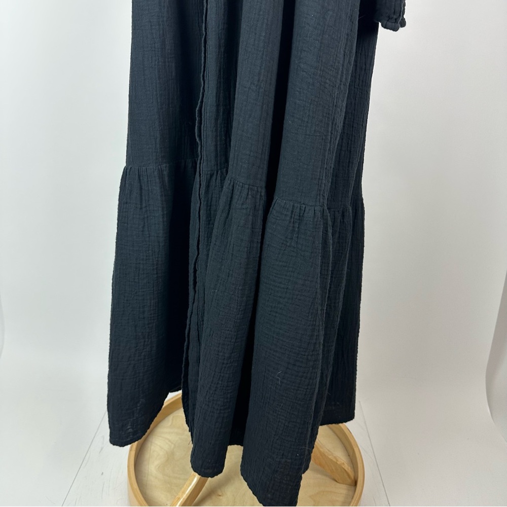 Gina Black Gauze Button Down Collared Maxi Dress Size Medium - Picture 8 of 12